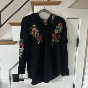 Floral Embroidered Black Hoodie